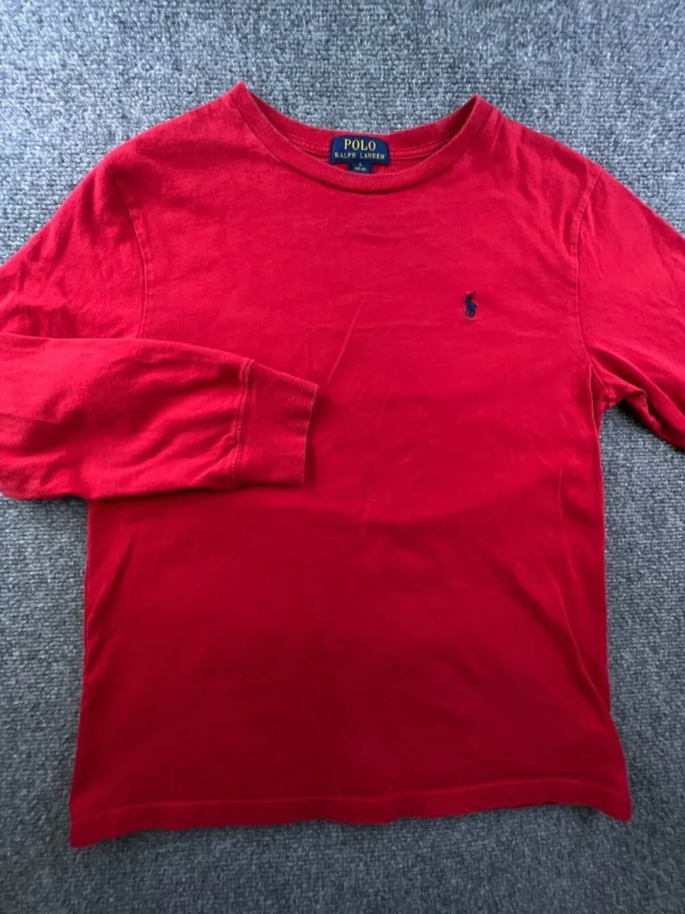 Polo Ralph Lauren Boys Large 14-16 Red Long Sleeve T Shirt Crew Neck Cotton